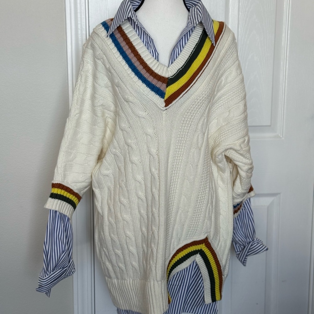Anthropologie Maeve Collegiate V Neck Twofer Sweater NWT Size L - Picture 5 of 15